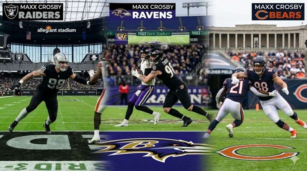 maxx crosby as a raider, a raven, and a bear